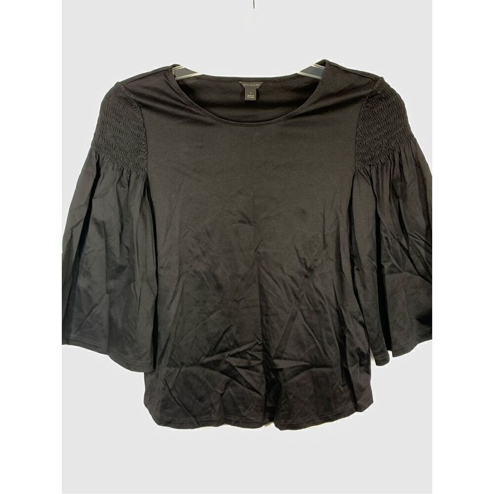 Ann Taylor Women’s Pullover Smocked Sleeves Blouse Black Size Small NWOT